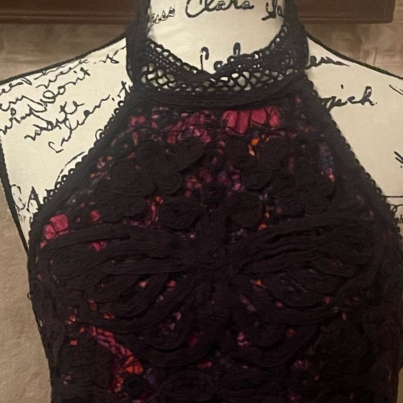 FREE PEOPLE MISS YOU LACE MINI DRESS PINK BLACK SIZE 2 - Picture 5 of 6